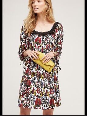 HOLDING HORSES Floral Tunic Dress with Black Yoke
